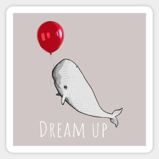 A white whale with geometric striped pattern and red balloon Sticker